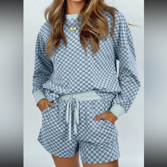 Women's Blue Checkered 2 Piece Set - Picture 1 of 5